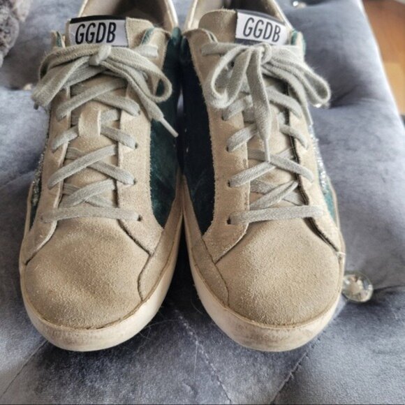 Golden Goose Superstar Suede Green Velvet Glitter Low-Top Sneakers Size 9 - Picture 3 of 14